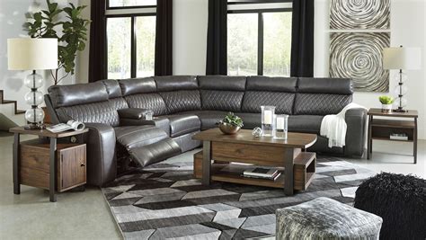 Samperstone Gray Modern Faux Leather Power Sectional In 2020 Modern