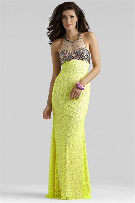 Clarisse 2014 Neon Yellow Halter Beaded Prom Dress 2336