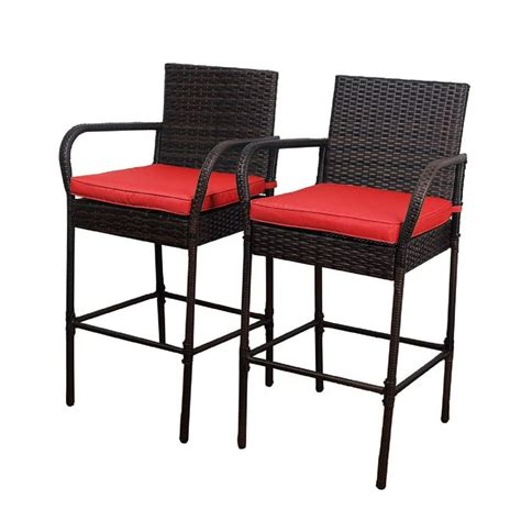 Sundale Outdoor Rattan Wicker Bar Stools With Back And Arms Patio Garden