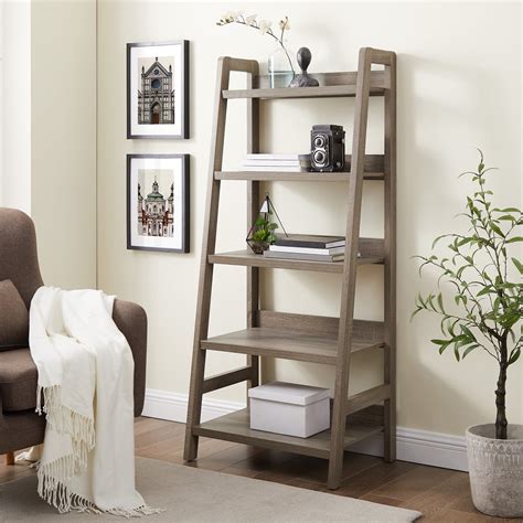 Linon Tracey Ladder Bookcase, Grey, 5 Shelves - Walmart.com - Walmart.com
