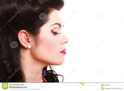 Profile Pin Up Girl Make Up And Vintage Hairstyle Stock Photo Image