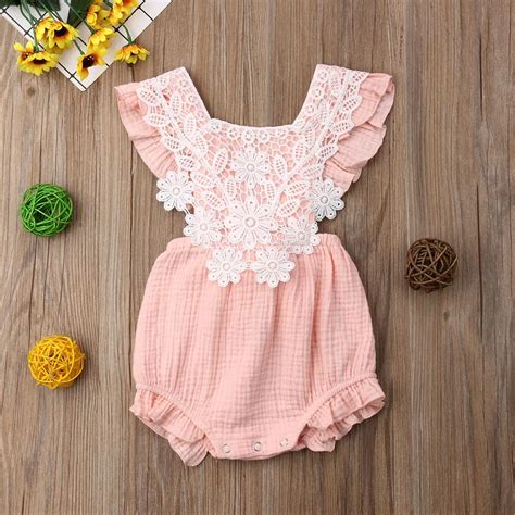 Baby Girl Summer Rompers Newborn Baby Girl Lace Floral Romper Sleeeless