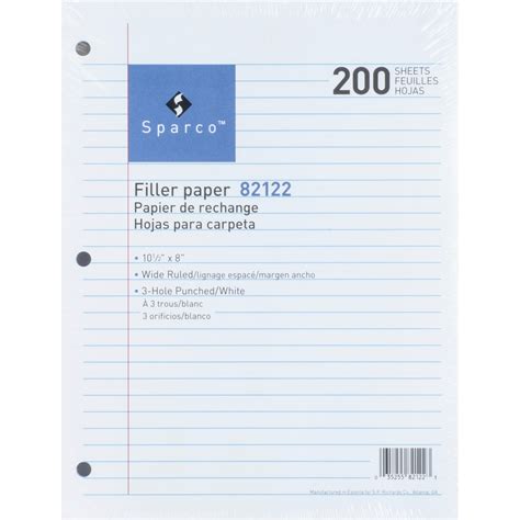 Sparco 3 Hole Punched Filler Paper 200 Sheets Wide Ruled Ruled