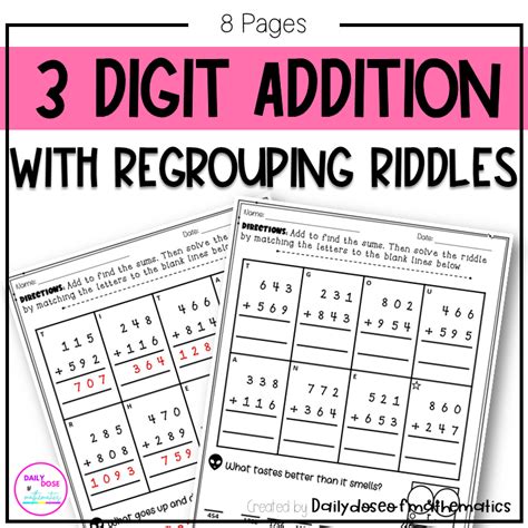 3 Digit Addition With Regrouping Riddlemath Puzzle Riddle Activity