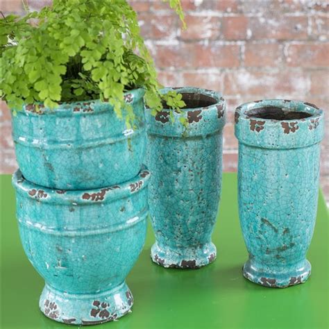 Tall Turquoise Planter Pot Green Flower Pots Planters Planter Pots