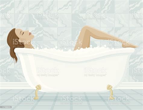 Woman Relaxing In A Bubble Bath Stock Illustration Download Image Now