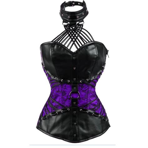 Sexy Womens Plus Size Corsets Leather Halter Gothic Clothing Steampunk Corsets Lace Up Boned