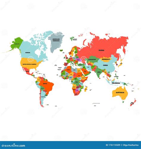 Vector World Map Colorful World Map With Countries Borders Detailed Map