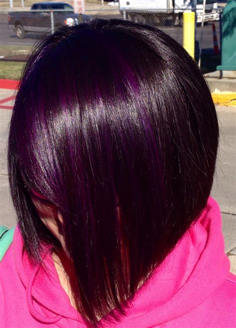 Purple Highlights By Me Bob Hair Color Purple Brown Hair Hair