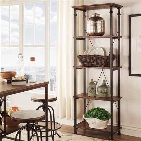 Modern Rustic Bookcase Tall Narrow Vintage Industrial 4 Tier Pine Wood