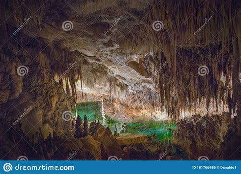 Stalactite Illuminated Caves In Spain On The Island Of Mallorca Stock