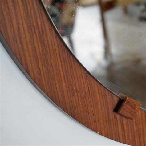 Extra Large Italian Midcentury Circular Rosewood Wall Mirror With Rope At 1stdibs