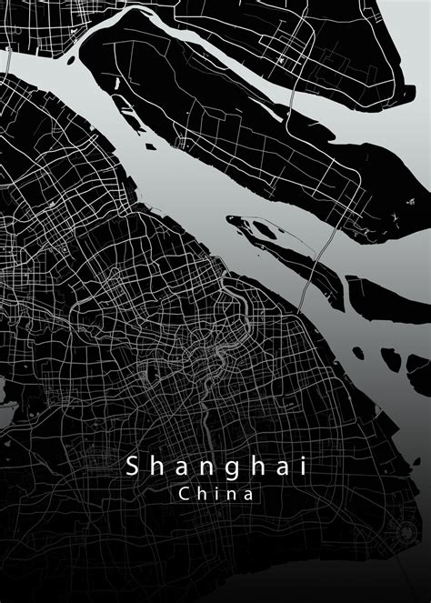 Carte de Shanghai China City Map dark ǀ Toutes les cartes et