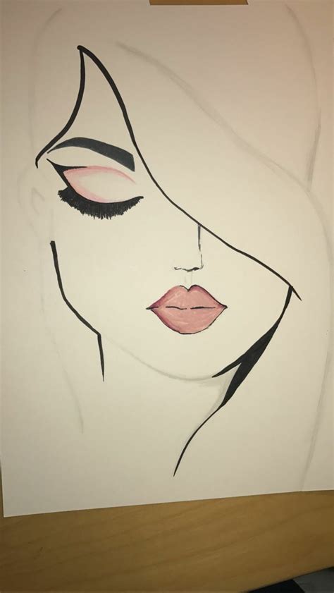 A Drawing Of A Woman S Face With Pink Eyes