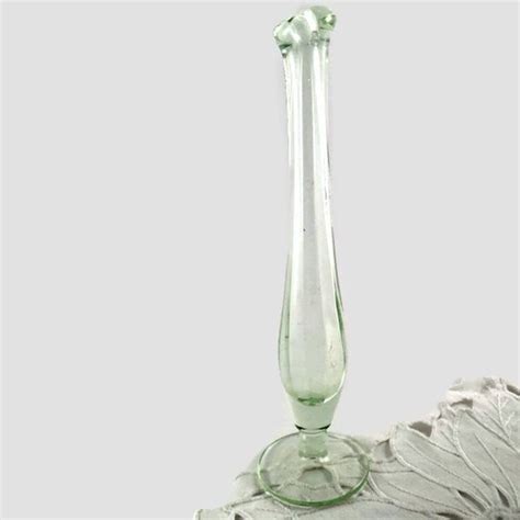 Vintage Green Depression Vaseline Glass Single Bud Vase