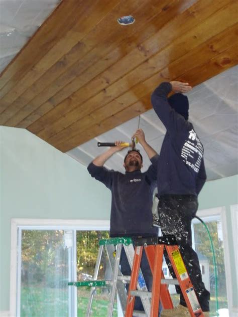 Properly painted or stained, eastern white. knotty pine ceiling planks - Google Search | Knotty pine ...