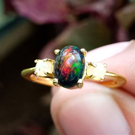 Natural Black Opal Ring Oval Opal Ring Dainty Ring Sterling Etsy Uk