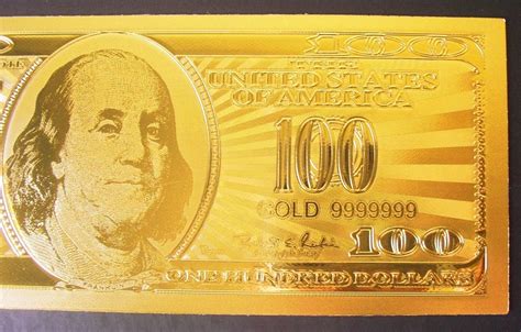 Pure 24k Gold Layered 100 Dollar Us Replica Bank Note 999 Gold Leaf