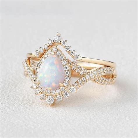 Antique Opal Engagement Ring Set Natural Opal Art Deco Wedding Etsy
