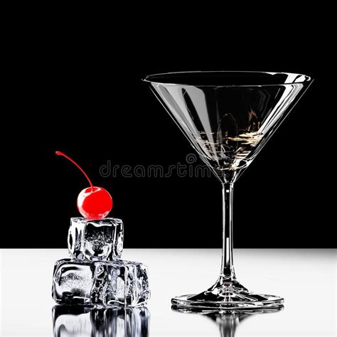 Cocktail Glass With Cherries And Ice Cubes 3d Render Stock Illustration Illustration Of
