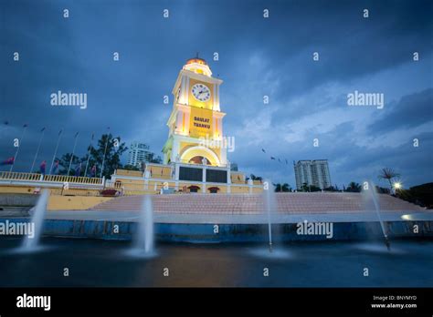 Low angle view of the Dataran Bandaraya Johor Bahru at dusk. It is