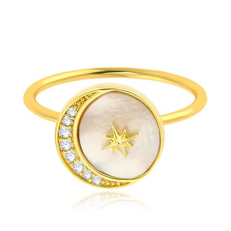 Fashion Gold Plated Cz Star Moon Shell Ring Wholesale Gold Ring Jr