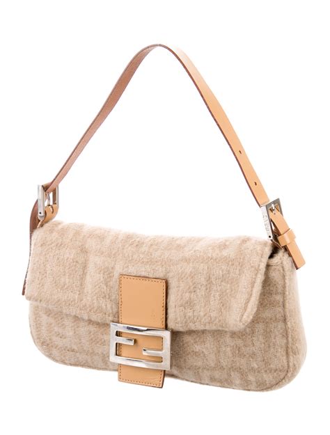 Fendi Wool And Leather Baguette Bag Handbags Fen45785 The Realreal