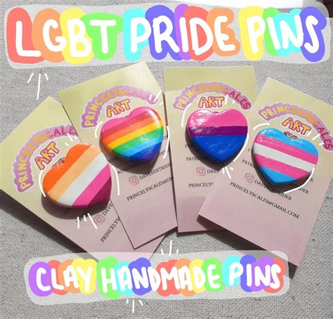 Lgbt Pride Month Handmade Heart Clay Pins Etsy
