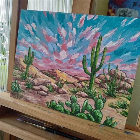 Saguaro Sunset Landscape Oil Painting Original Arizona Art Etsy