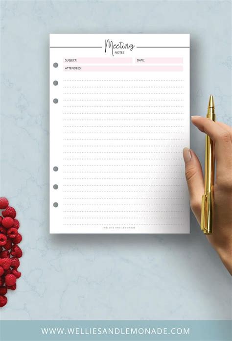 Printable A5 Meeting Notes Inserts Work Planner Refill Etsy Uk Work