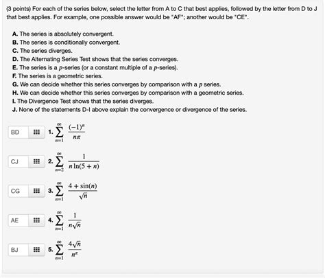 Solved 3 Points For Each Of The Series Below Select The