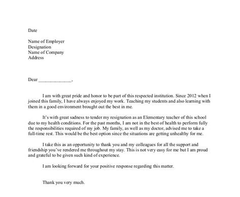 Immediate Resignation Letter For Illness Sample Resignation Letter