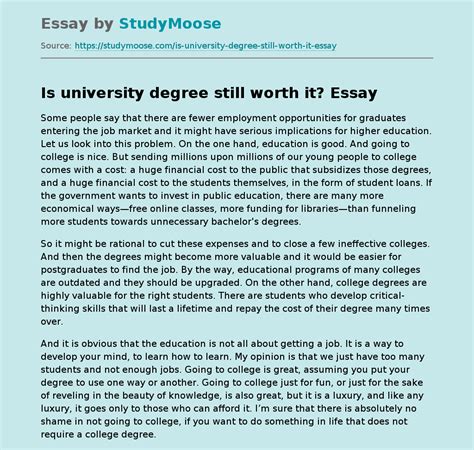 Is University Degree Still Worth It Free Essay Example