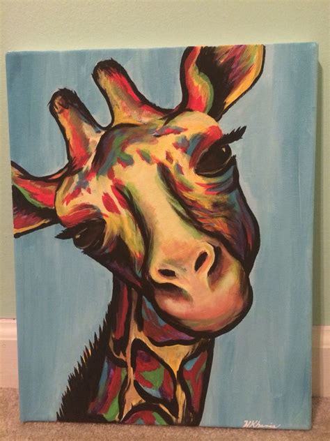 Giraffe Acrylic Canvas Painting Giraffe Art Giraffe Painting