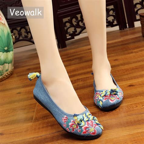 Veowalk Colorful Knot Flower Embroidered Women Slip On Ballets Flats