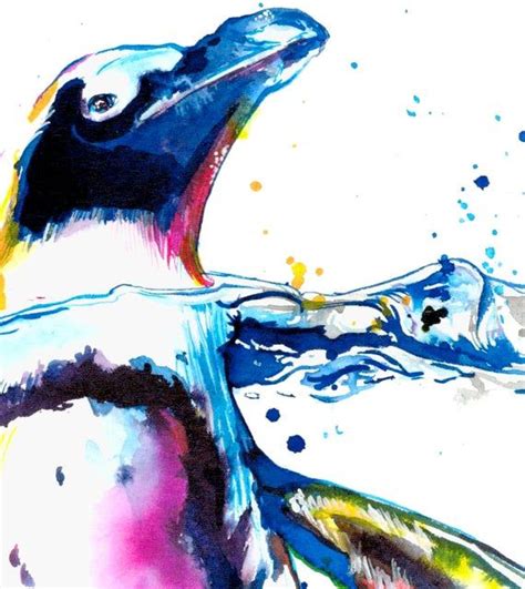A Painting Of A Penguin With Its Mouth Open And Water Splashing On Its