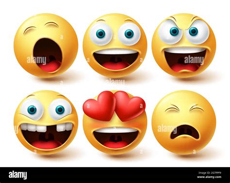 Emoji Smileys Happy Vector Set Smileys Emoticon Happy In Love And Sleepy Face Collection