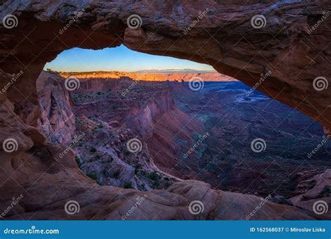 Sunset At The Mesa Arch In Canyonlands National Park Utah Stock Image