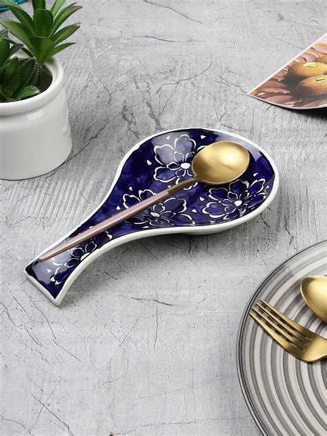 Handpainted Ceramic Spoon Rest Standard Blue Buy Online At Miahdecor