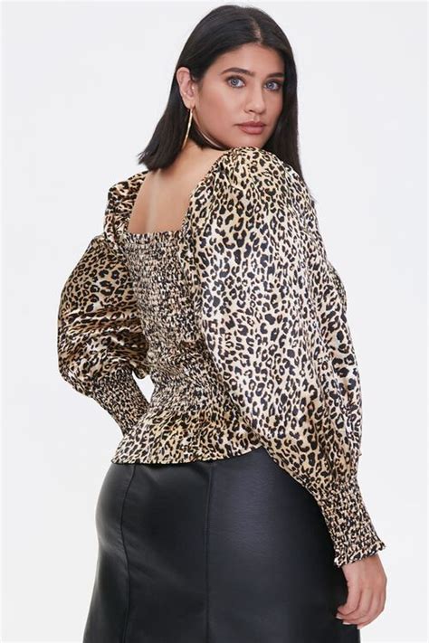 Plus Size Satin Leopard Print Top