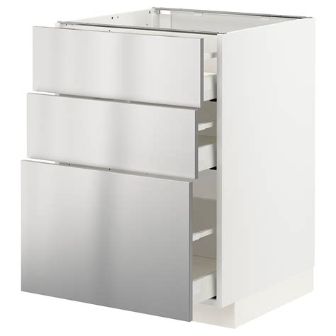 Metod Maximera Base Cabinet With 3 Drawers White Vårsta Stainless