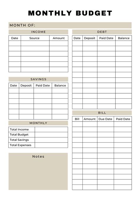 Free Printable Monthly Budget Template