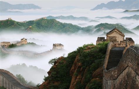 Wallpaper trees, fog, China, China, The great wall of China, Great Wall of China images for 