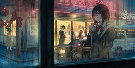Wallpaper Id 121575 Anime Anime Girls Rain Cats Catzz Window