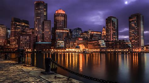 Cityscape Photography Wallpaper Boston Usa Overcast City Lights