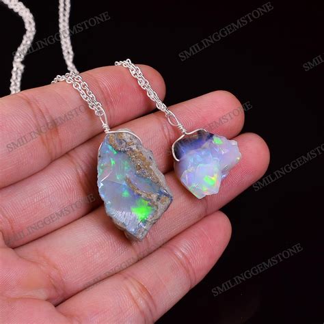 Sterling Silver Raw Opal Pendant Necklace Real Ethiopian Etsy