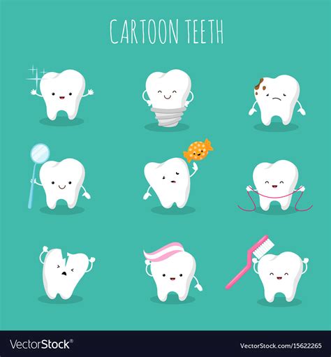 Cute Cartoon Tooth Set Baby Teeth Health Vector Image