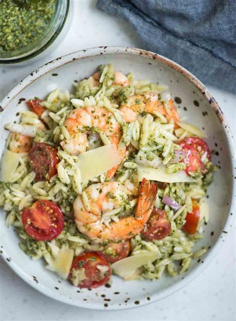 Shrimp Orzo Salad With Pesto The Flavours Of Kitchen