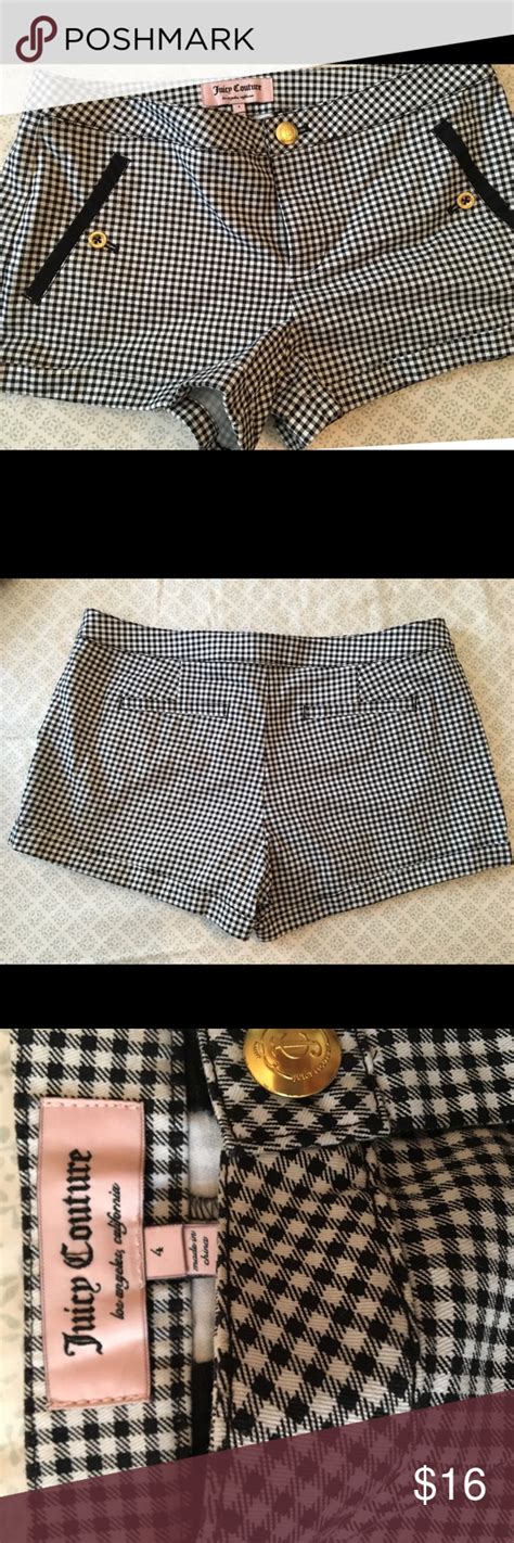 Juicy Couture Shorts Black And White Checkered Style Shorts With Gold