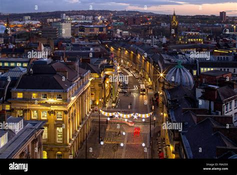 A View At Dusk Of Newcastle Upon Tyne At Christmas From Greys Monument